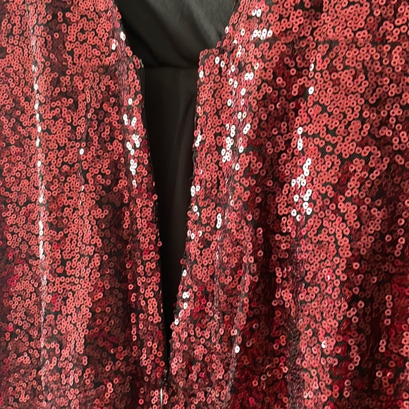 Deep V Neck Backless Sequin Wrap Dress Burgundy SHEIN - Picture 4 of 7